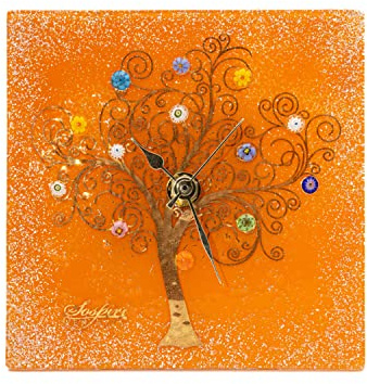 Sospiri Venezia Orologio da Tavolo Vetro Murano Meccanismo Silenzioso Decorato Murrine e Foglia Oro Idea Regalo Realizzato a Mano Made Italy (10x10 cm)