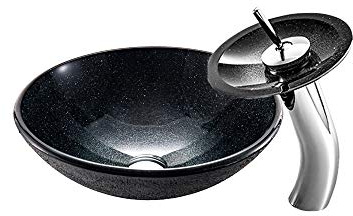 HomeLava Aufsatzwaschbecken Waschbecken Klein aus Gehärtetes Glas 30cm Handwaschbecken inkl. Ablaufgarnitur und Wasserfall Wasserhahn