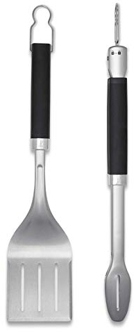 Weber Kit d'ustensiles Premium - Grand, Comprend Une Pince de Barbecue et Une spatule (chacune de 46cm), avec poignées Pratiques, Lavable au Lave-Vaisselle - Argent (6763)