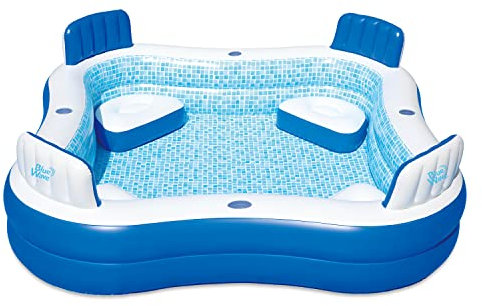Blue Wave Premier Family Inflatable Pool with Seats – 88-in x 88-in x 26-in Four-Seater Pool for Backyard Fun – Durable 4-Person Inflatable Pool with Cover, Drain Plug & Repair Patch