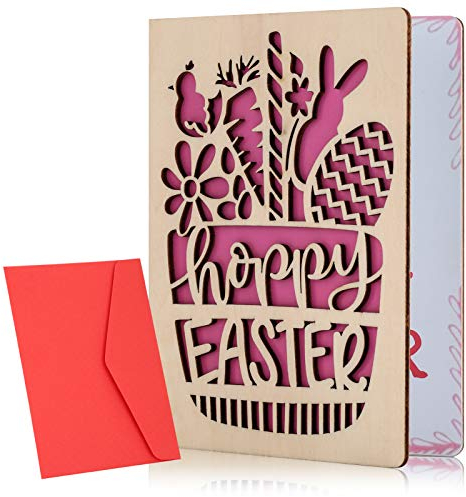 Religiöse Osterkarte aus Holz,Osterkarte für die ganze Familie,Religiöse Osterkarte für Ehefrau Ehemann Mutter,Frohe Osterkarte für Sohn Tochter Enkelin Enkelin,Handgemachte Osterkarte mit Umschlag