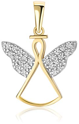 PRINS JEWELS 14 Karat 585 Gold Schutz Engel Mit Zirkonia Steinen Anhänger