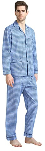GLOBAL Pijama Franela Algodón Hombre Cálido Manga Larga Botones Bolsillos | Conjunto Dos Piezas, Tejido Cepillado, Ajuste Holgado, Cintura Elástica Con Cordón, Lavable A Máquina, Suave Cómodo.