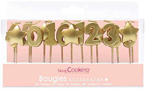 SCRAP COOKING - Kit de Bougies Chiffres Dorés 1, 2, 3, Décoration Bois Paraffine Gâteau - Accessoire Anniversaire Fête Cupcake Pâtisserie Cake Design - 5002, 8 cm, Dorées, Or