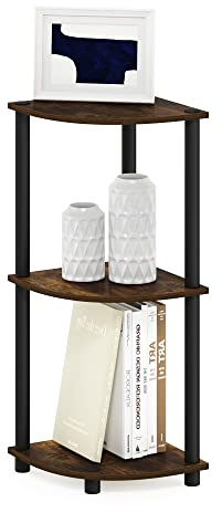 Furinno TURN-N-TUBE Corner Shelf, 3-Tier Corner Bookshelf, Display Storage Shelves with Open Shelves, for Organization and Storage, Living Room, Home Office, Garage, Amber Pine