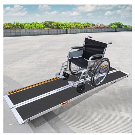 FACHNUO 8 Feet Portable Wheelchair Ramp, Non-Skid Aluminum Handicap Ramps with Handle, Folding Threshold Wheel Chair Ramp for Home Steps, Stairs, Entry, Threshold, Doorways, Scooter, 800LBS Capacity