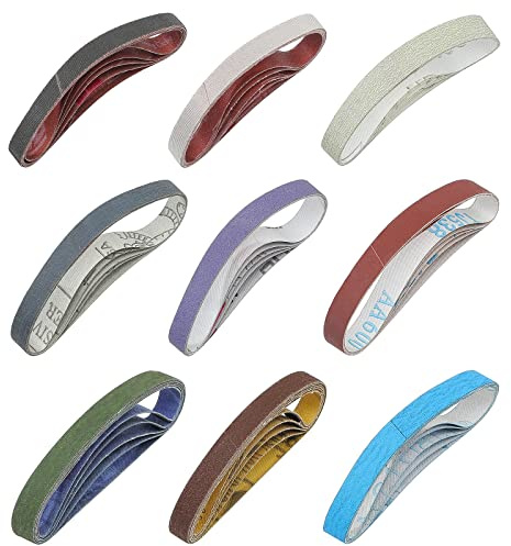 45 Stück 1/2 Zoll x 30,5 cm Ersatz-Schärfgürtel-Set für offizielle Arbeit scharfe Messer- und Werkzeugschärfer (WSKTS & WSKTS-KT/Mk.1 & Mk.2) – 80/120/240/400/600/800/1000/2500/500 0 Körnungen