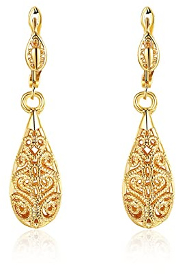 KnSam Schmuck Ohrringe Vergoldet, Ohrhänger Tropfen Träne, Ohrringe Damen, Gold, 4.3CM