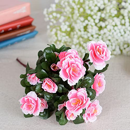 LSEAT Fall Outdoor Artificial Red Azalea Flowers Bushes UV Resistant Fake Flowers Home Decor Small Decorations For Garden-Pink
