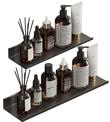 Biutimarden Duschablage Ohne Bohren,2 Stück Selbstklebend Duschkorb Edelstahl Wandmontage Rostfreier Schnelle Entwässerung Duschregal Badezimmer Organizer Regal Badregal(30CM & 40CM,Schwarz)