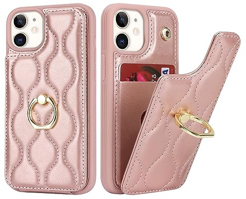 SailorTech iPhone 12 Mini Custodia con Portacarte per Donne, iPhone 12 Mini Telefono Custodia Anello Stand con Kickstand Carta di Credito Custodia Carino e alla moda per iPhone 12 Mini - Oro rosa