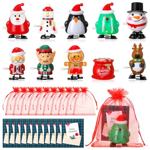 Harrycle 30 Stück Weihnachten Aufziehspielzeug Nikolaus Schneemann Elch zum Aufziehen Lustige Weihnachten Aufziehfiguren mit Geschenkbeuteln und Grußkarten Weihnachtsfeier Mitgebsel Strümpfe Füllung