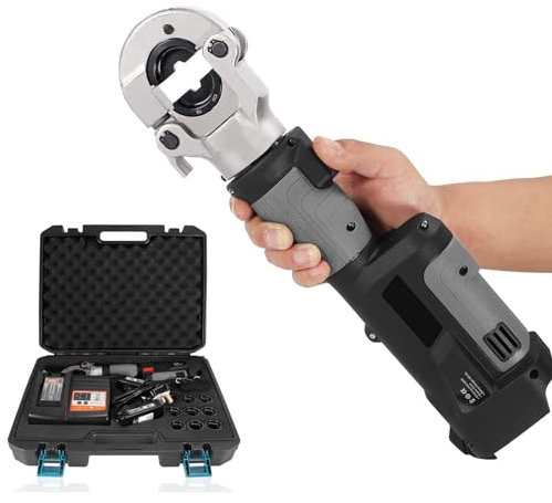 GAFENO Rechargeable Hydraulic Wire Crimper Electric Hydraulic Crimping Pliers with OLED Digital Display Hydraulic Cable Lug Crimper Cable Crimping Tool for 16-300mm² Copper & Aluminium Lugs