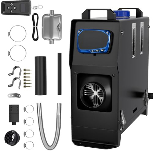SUBTLETY 12V Diesel Standheizung 8kW Air Dieselheizung 0.18-0.48 L/h Diesel Lufterhitzer mit Fernsteuerung LCD Monitor und Schalldämpfer für Auto LKW RV Wohnmobil Boote Bus (Schwarz, Typ A)