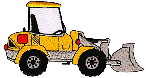 Radlader Baustelle Fahrzeug Aufnäher zum aufbügeln oder aufnähen Bügelbild Aufbügler für Kleidung gestickter Bügelpatch Applikation Patch Größe 11,5 x 6,3 cm