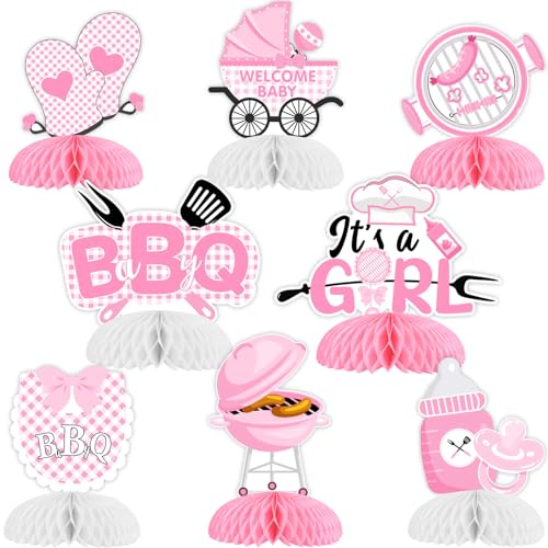 Cheereveal Lot de 8 centres de table en nid d'abeille pour barbecue, fête prénatale, barbecue, pique-nique, carnaval, été, révélation du sexe, vacances, décorations de fête