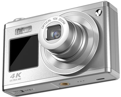 4K-Digitalkamera, 60 MP Vlogging-Kamera, Kompakte Kleine Kamera für Jungen und Mädchen, Reisekamera mit 2,88 Zoll IPS-Bildschirm, Anti-Shake, 10-fachem Optischen Zoom, Autofokus,