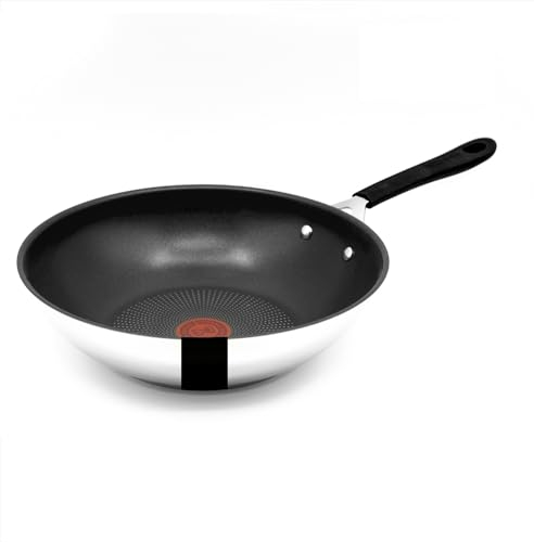 Tefal Jamie Oliver Wok 28 cm a induzione, padella wok in acciaio inox grande, antiaderente, bordo alto, resistente al forno, manico rivettato, E30