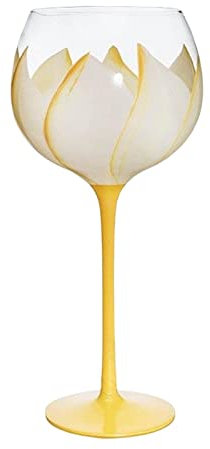 Duiaynke Floral Goblet Stemware Ornament Decoration Gifts Hand Painted 440ml Drinks Glass for Home Birthday Pub Juice Celebrations (Yellow Tulip)