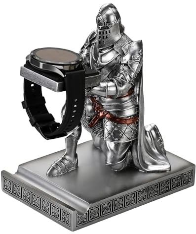 HDMbigmi King's Guard Watch Display Stand Eyeglass Jewelry Bracelet Necklace Holder Trays Towers Resin Pen Holder Warrior Knight Mobile Phone Stand for Office & Home (Silver)