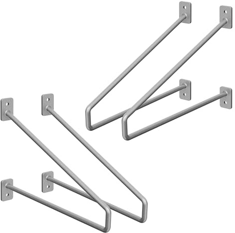 ML-Design Lot de 4 Équerres d'Étagère 265 mm, en Acier, Argent, Style Industriel, Console Murale Decorative, Forme Épingle à Cheveux, Support Robuste pour Étagères Murales, Matériel de Montage Inclus