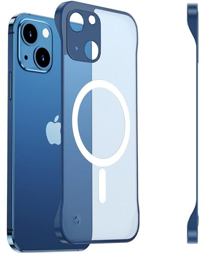 FAOMSEBS Magnetica Senza Bordo Cover per iPhone 14 per MagSafe [Magnetico Potente] (Sensazione di Metallo Nudo) Custodia Slim Opaca Traslucido Antishock per iPhone 14 Cover Magnetica, Blu