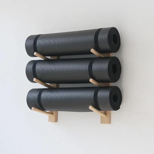 DFANCE Wandhalterung für Yogamatten aus Holz,Wandregal-Organizer für Schaumstoffrollen,Fitness-Organizer zum Aufhängen an der Wand aus Holz für Zuhause Fitnessstudio Schule Büro(Size:3 Layer)