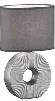 meineWunschleuchte Tischlampe mit Keramikfuß Silber & Stoffschirm Anthrazit, Höhe 38cm
