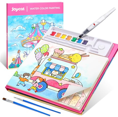 JoyCat Livre de coloriage avec peintures à l'eau pour tout-petits de 3 à 8 ans, kit de peinture aquarelle, pour arts et bricolage, jouet éducatif, cadeau d'anniversaire pour garçons et filles