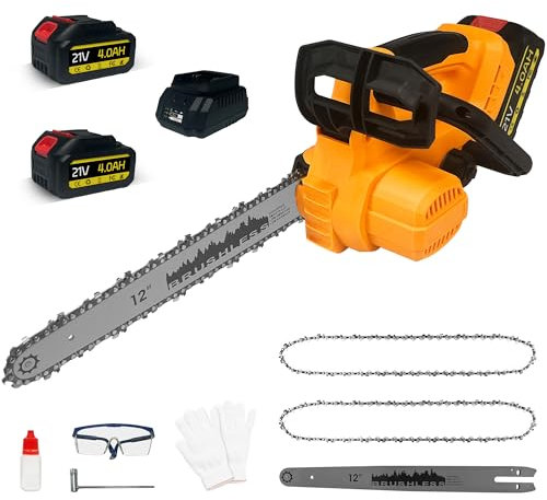 L1NXIXI Elektrische Kettensäge Akku, 12 Zoll Kettensäge für Makita 18V Akku - Inklusive 2x 4000mAh Akku und Ladegerät, Elektro Motorsäge mit 1000W Bürstenloser, automatischer Öler, 2 Ketten