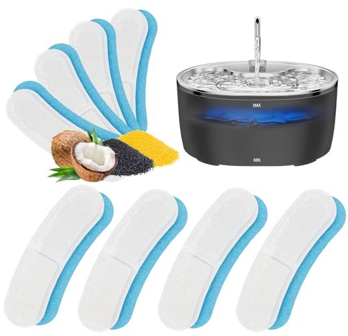 Tyonto Filtre pour Fontaine à Eau pour Chat, Pack de 4 Filtres, Adapté aux Fontaines 3,2L, Triple Action avec Charbon Actif, 2 Filtres par Pack