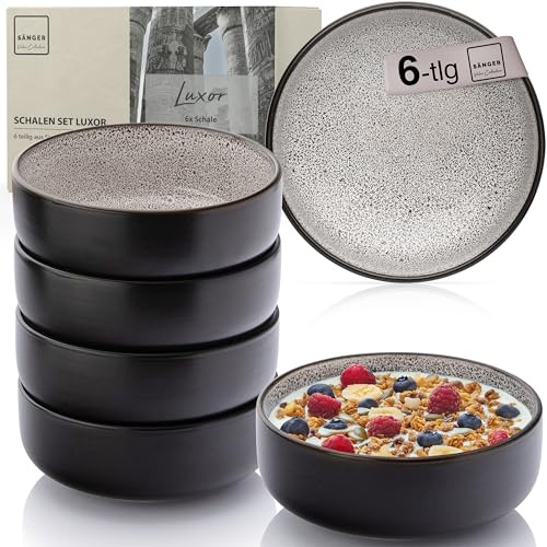 SÄNGER Luxor Steingut Müslischalen Bowl Schüssel 6 teilig, Schüssel | Set 6 Personen, Schale spülmaschinen- mikrowellen- kratzfest, Dessertschalen, Schüsseln braun beige 650 ml