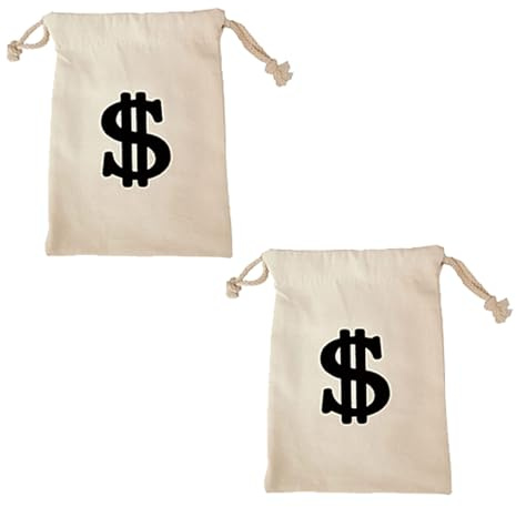 2 Stück Geldsack,Ein Sack Voll Geld,Geldsäckchen,Geschenk,Banktasche,Münzbeutel,Geldscheintasche,Dollarzeichen,Kordelzug,Stoff Tasche,für Accessoires Kleidung,Fasching,Räuber Kostüm,Dieb Kostüm Kinder