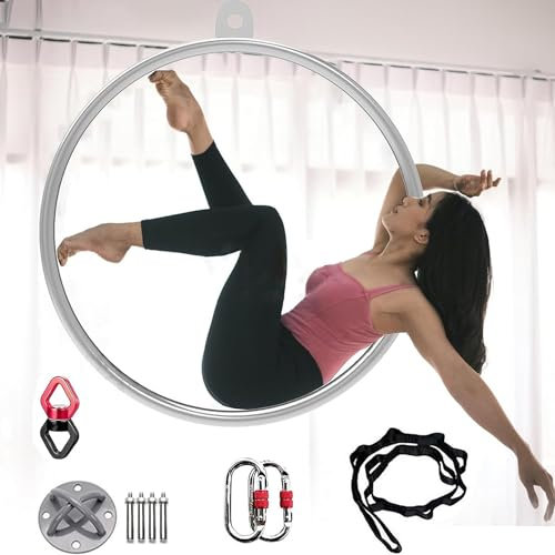 WJFTODAY Aerial Hoop, Aerial Yoga Ringe Edelstahl Single Point Hoops Zirkus für Anfänger ops Zirkus für Anfänger und Profis, Aerial Ring Kit mit Tragetasche, Aerial Yoga Ausrüstung, Durchmesser 90 cm