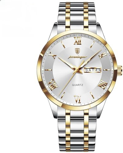 Poedagar Orologio da uomo di lusso alla moda, impermeabile, luminoso, con data, settimana, sportivo, in acciaio inox, al quarzo, orologio da uomo