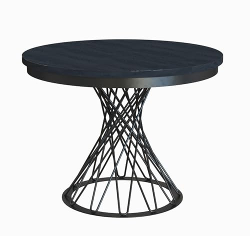 MEBLINI Esstisch Rund Ausziehbar aus Metall - Loft - Esszimmertisch Modern - Küchentisch - Ausziehtisch - Round Dining Table - Esszimmertische - 100-138x77cm - LUCO - Schwarz Matt