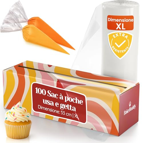 BakeBuddy Premium engångssprutpåse (100 stycken, XL/53 cm) – extra robusta spritpåsar av återvunnet LDPE material för att dekorera tårtor och bakverk och bakning av kakor slitstarka