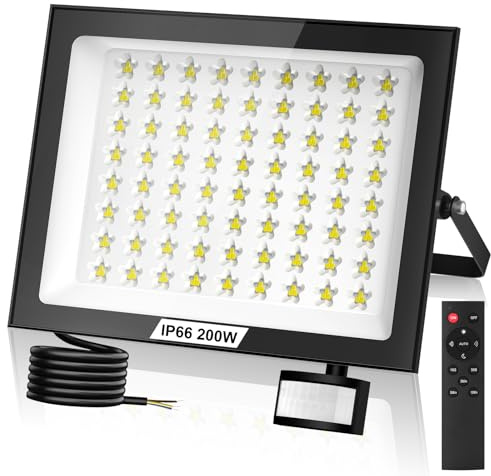 Lightasea 200W LED Strahler mit Bewegungsmelder Außen,20000LM Außenlampe mit Fernbedienung,6500K Kaltweiß Superhell LED Außenstrahler,IP66 Wasserdicht LEDs Fluter,für Garten,Garage,Innenhöfe