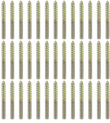 sourcing map 40 Pcs M4x35 Hanger Bolts, Carbon Steel Double Headed Self-Tapping Wood Dowel Screws for Wood Joint Furniture Legs, Color Zinc