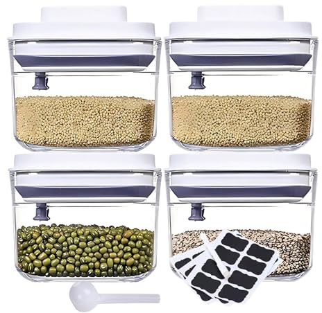 GRANZ Push Button Food Storage Containers Pack of 4 (350ML x 4) | Kitchen Organization Set for Cereal & Dry Foods | BPA Free Cereal Containers for Sugar, Flour, etc.