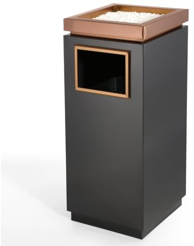 JTWWDM Contenedor Basura Acero Inoxidable con Tapa, Cubo Basura Industrial Cuadrado Negro con Apertura Lateral, Conducto Basura Comercial Abierto para Espacios Públicos,Black Gold