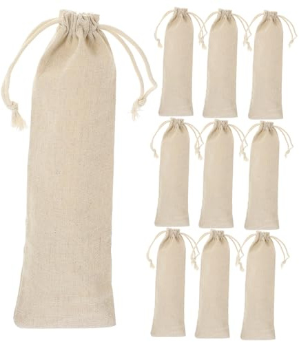 LALADEFIEE Sacchetti Porta per Conservazione in Cotone Coulisse 10 Pezzi Beige per Picnic e Campeggio