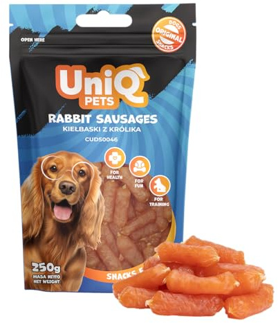 UniQ Pets Kaninchen Leckerlis 250g Soft Hundesnack Wurst 90% Fleisch Monoprotein Snack für Training Welpen Senior