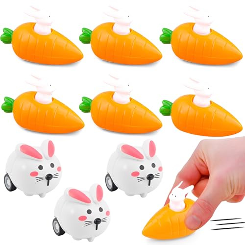 FCSNJH ﻿9 Stück Ostergeschenke Rückziehautos Set - Lustige Osterhase & Karotte Spielzeug Autos - Osternest Füllung für Mädchen & Jungen - Mitgebsel Ostern & Osterdeko Kleinigkeiten