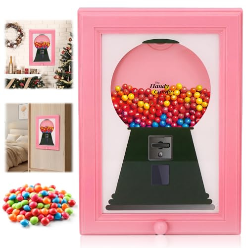 HEUIOP Candy Dispenser Picture Frame,Handy Candy Frame Dispenser,Wall Mount Gumball Machine,Creative Stand Sweet Machine Frame for Table Counter Home Kitchen Office Hallway Christmas Gifts (Pink)