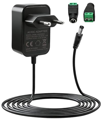 Transformador 12V 2A Fuente de Alimentación 24W Adaptador Corriente AC Entrada 200-240V Alimentador Universal AC a DC Convertidor Cargador Portatil para Tiras LED Routers Inalámbricos HUB Interruptor
