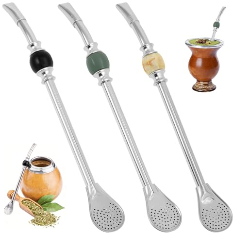 3 pajitas Bombilla, mate, pajitas con cabezal de cuchara de filtro extraíble, pajita de acero inoxidable, diseño de perlas, para té suelto, café, cócteles (beige + negro + perlas de jade)