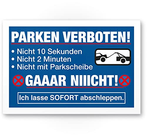 Komma Security Parken Verboten - Schild Lustig 30 x 20 cm Parkverbotsschild Privatparkplatz - Verbotsschild Hinweisschild Parkplatz freihalten - Parkverbot Schild Warnhinweis
