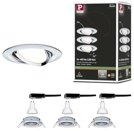 Paulmann 93470 LED Einbauleuchte 3-Step-Dim Nova Basisset schwenkbar rund 84 mm 50° GU10 3x6,5W 3x460lm 230V dimmbar 2700K Chrom