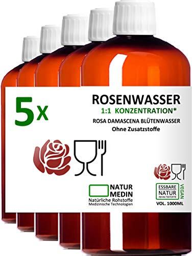 5000-ml (5 x 1.000-ml) ROSENWASSER DO-IT-ALL Essbare Natur-Kosmetik 100% naturrein NATURMEDIN®